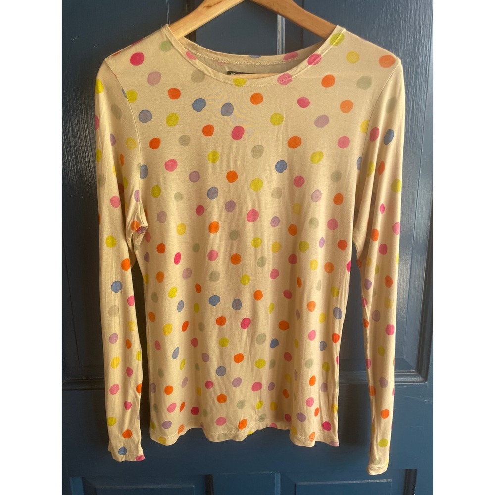 Gudrun Sjoden Long Sleeve Top Beige Multi Color Polka Dot Modal Medium